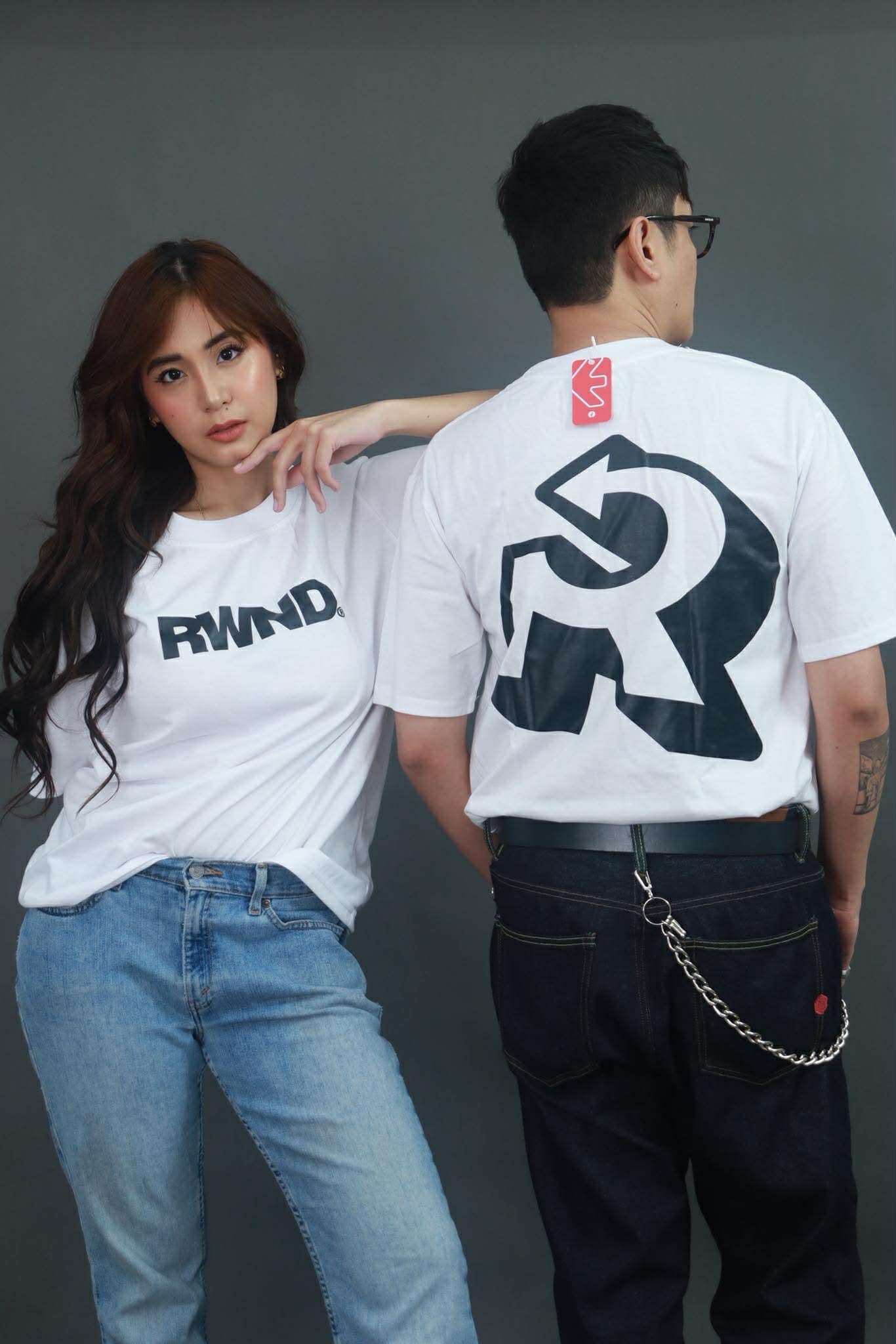 Model wearing Rewind "R" Logo Tee | Everyday Vintage Streetwear