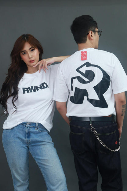 Model wearing Rewind "R" Logo Tee | Everyday Vintage Streetwear